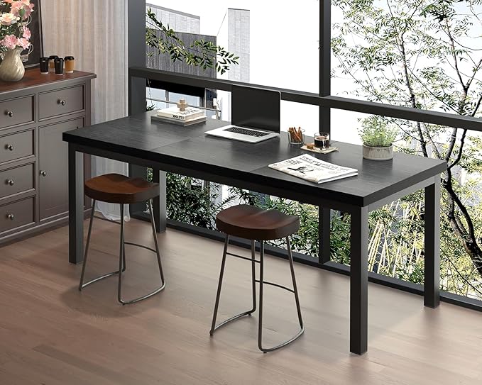 63 Inch Large Computer Desk, Modern Office Desk with Adjustable Feet, Gaming Desk with Deep Desktop, Study Writing Table for Home Office, Work from Home, Easy Assembly, Black