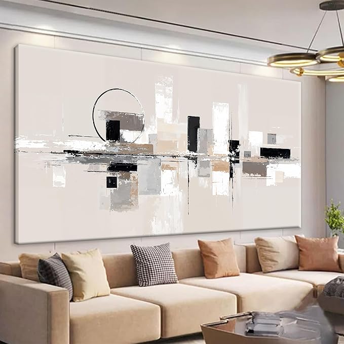 QSQ Large Abstract Wall Art For Living Room Painting Black White Wall Art Prints Minimalist Grey Brown Abstract Art Modern Canvas Art Wall Decor Picture For Bedroom Office Home Decoration 39" × 78"