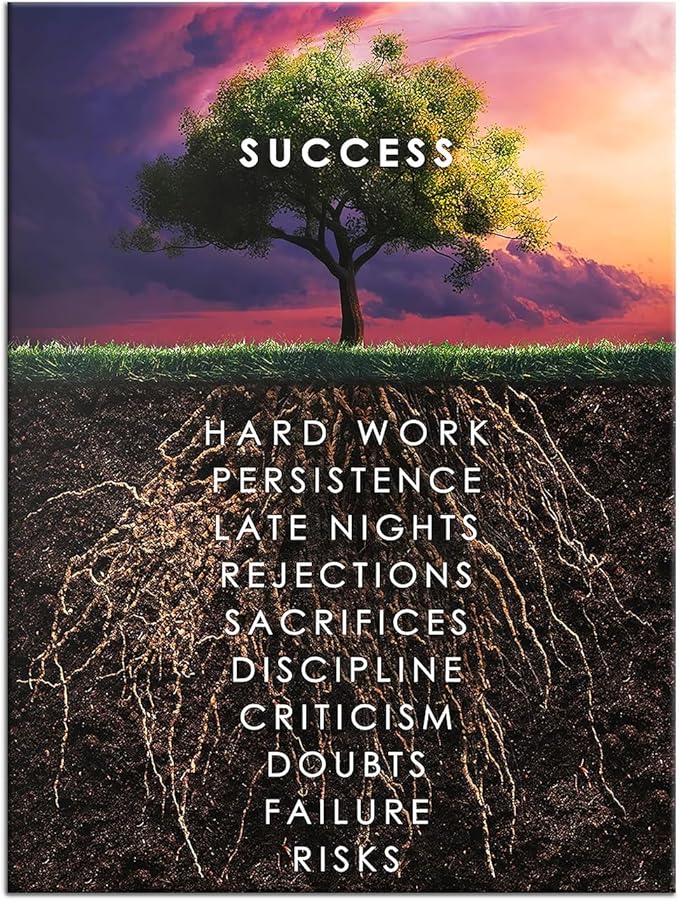 QYHART Wall Art Success Tree Hd Printed Pictures Canvas Inspirational Motivation Entrepreneur Quotes Artwork Posters Home Painting Frame For Living Room Gym Decor Ready to Hang [24''W x 18''H]