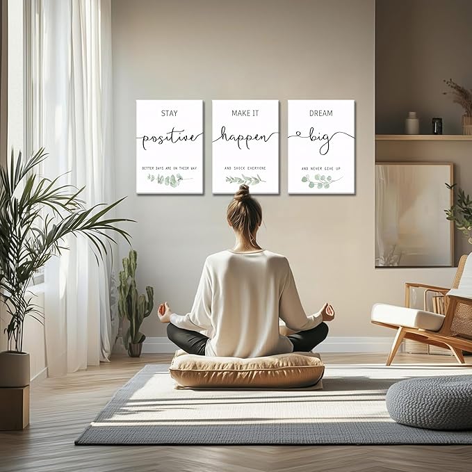 Motivational Canvas Wall Art for Office Decor - Inspirational Positive Quotes Canvas Prints Set of 4, Positive Affirmations Pictures Wall Decor for Dorm Living Room Bedroom 16x24 inch Framed