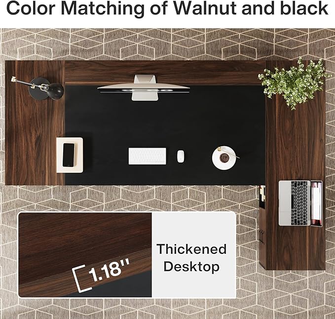 Tribesigns L-Shaped Executive Desk, 78-Inch Large Office Desk with Drawers and Lateral File Cabinet, Modern Business Furniture with Storage Shelves, Workstation for Home Office (Walnut + Black)