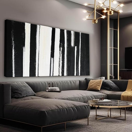 QSQ Abstract Wall Art Decor Modern paintings Wall Decor Wall Art Canvas Prints Black and White Minimalist Stripes Artwork for Living Room Wall Bedroom Kitchen Decor 24"×48"