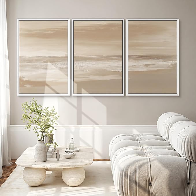 SIGNWIN Framed Canvas Print Wall Art Set Serene Sand & Sea Illustrations Decorative Relax/Calm Zen for Living Room, Bedroom, Office - 24"x36"x3 WHITE