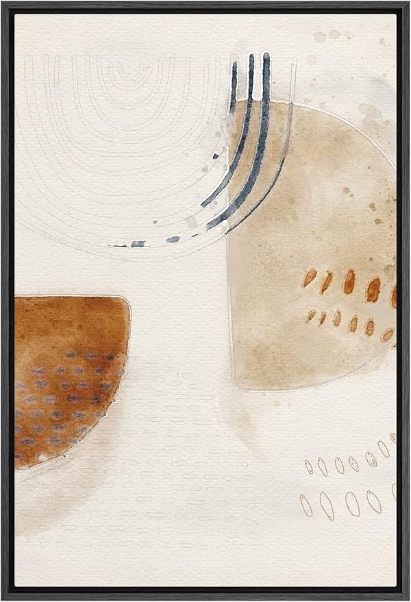 SIGNFORD Framed Canvas Print Wall Art Brown & Tan Squares with Black Lines Abstract Shapes Illustrations Minimalism Chic Relax/Calm Multicolor Warm for Living Room, Bedroom, Office - 16"x24" Black