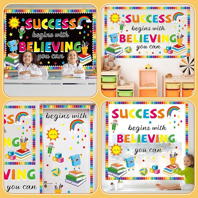 gisgfim Motivational Bulletin Board Decorations Success Begins with Believing You Can Paper Cutouts Inspirational Quote Bulletin Board Set for Back to School Classroom Kindergarten Wall Decor Supplies