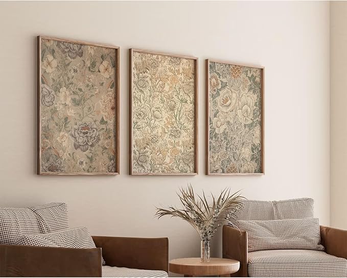 Vintage Flower Wall Art Decor Beige Floral Canvas Wall Art Botanical Rustic Pictures Prints Farmhouse Antique Painting Vintage Flower Poster for Living Room Bedroom 12x16 Inch Unframed Set of 3