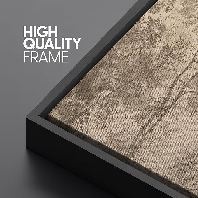 SIGNFORD Large Framed Canvas Vintage Tree Line Pencil Drawing Classic Illustrations Modern Art Calm Warm for Living Room, Bedroom, Office - 60"x20"