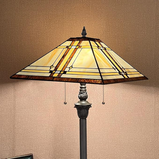 Capulina Tiffany Lamp Stained Glass Floor Lamp 2-Light 16X16X63 Inches Cream Color Tiffany Style Standing Reading Lamp for Living Room Bedroom Home Office