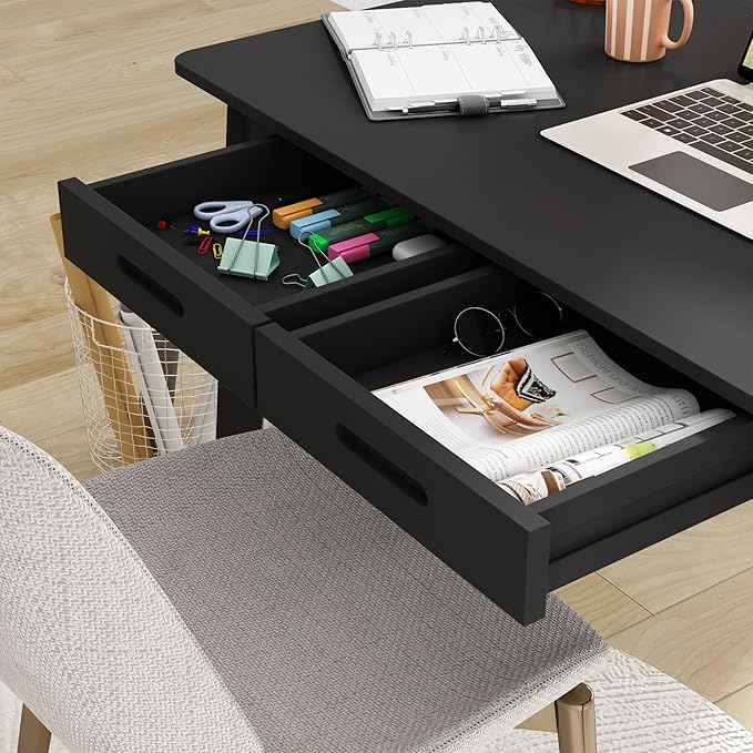 Home Office Computer Desk Coner Desk with 2 Drawers, Study Writing Table for Home Office, Study, Black (39.3 ”W x 23.6”D x 29.1”H)