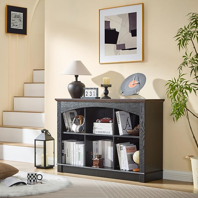 LIDYUK Black Bookshelf, 6-Cube Bookcase and Kids Bookshelf, Wooden Storage Cabinet with Cube Organizer, Modern Book Shelf for Living Room, Office Storage, Display Cabinet