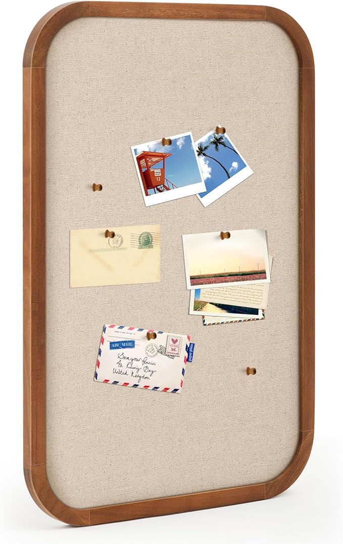Vintage Framed Pin Board Linen Display Bulletin Board Large Cork Fabric Picture Photo Pinboard Memo Ornate Decorative Pinboard Ornate for Wall Gift(Rectangle,20'' X 30'',Light Brown)