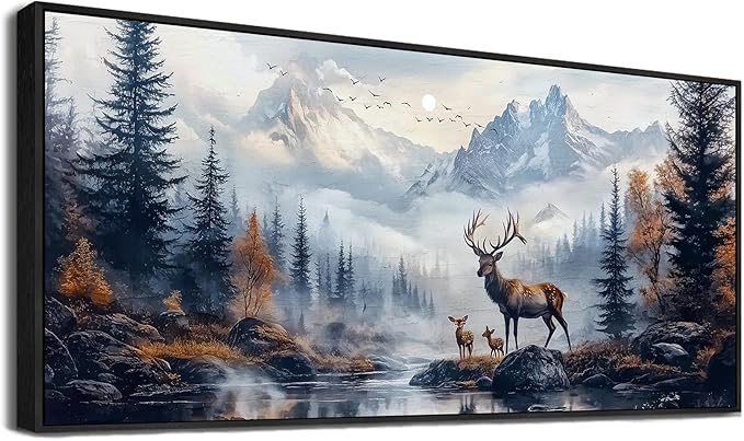 KELIYUAN Large Canvas Lushan Mountain Scenery Wall Art For Living Room Black Framed Wall Decorations For Bedroom Office Murals Printed Artworks Restaurant Wall Artwork Home Decor Aesthetics 32"X72"