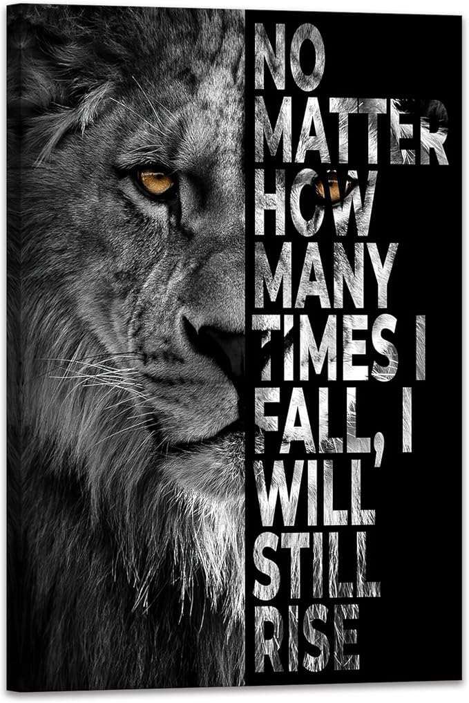 SKASNFAI Lion Canvas Wall Art Black and White Animal Inspirational Motivational Quotes Prints Posters Office Decor Framed Ready to Hang (20x30 inch)