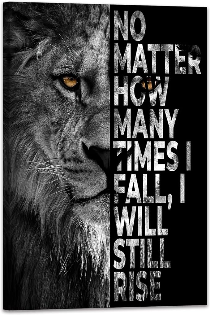 Highland Cow Wall Art Motivation Animals Poster Mindset Is Everything Black and White Framed Canvas Artwork for Wall Decoration (lion 01, 28.00" x 44.00")