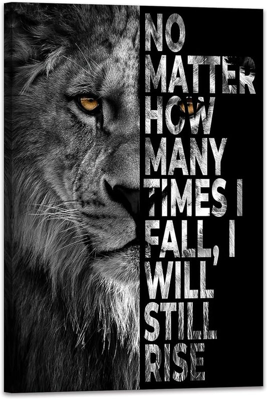 Highland Cow Wall Art Motivation Animals Poster Mindset Is Everything Black and White Framed Canvas Artwork for Wall Decoration (lion 01, 28.00" x 44.00")