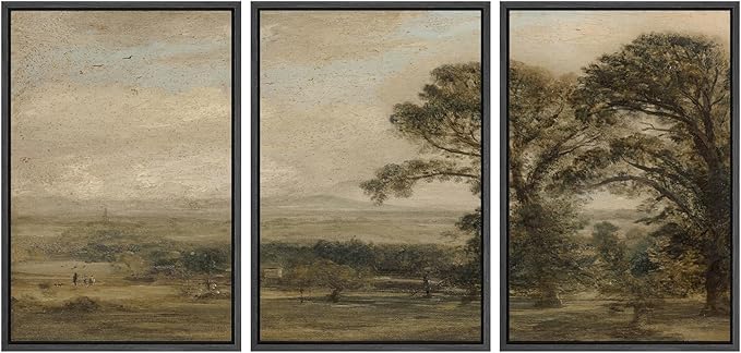 SIGNWIN Framed Canvas Print Wall Art Set Vintage Countryside Landscape Classic Pastoral Scenery Illustrations Modern Art Decorative Abstract for Living Room, Bedroom, Office - 24"x36"x3 Black