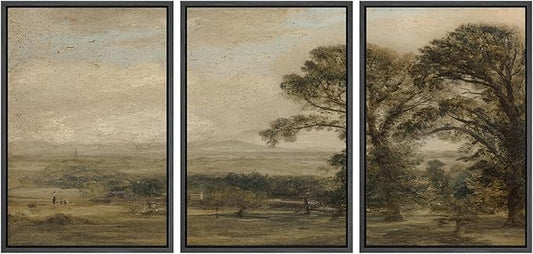 SIGNWIN Framed Canvas Print Wall Art Set Vintage Countryside Landscape Classic Pastoral Scenery Illustrations Modern Art Decorative Abstract for Living Room, Bedroom, Office - 24"x36"x3 Black
