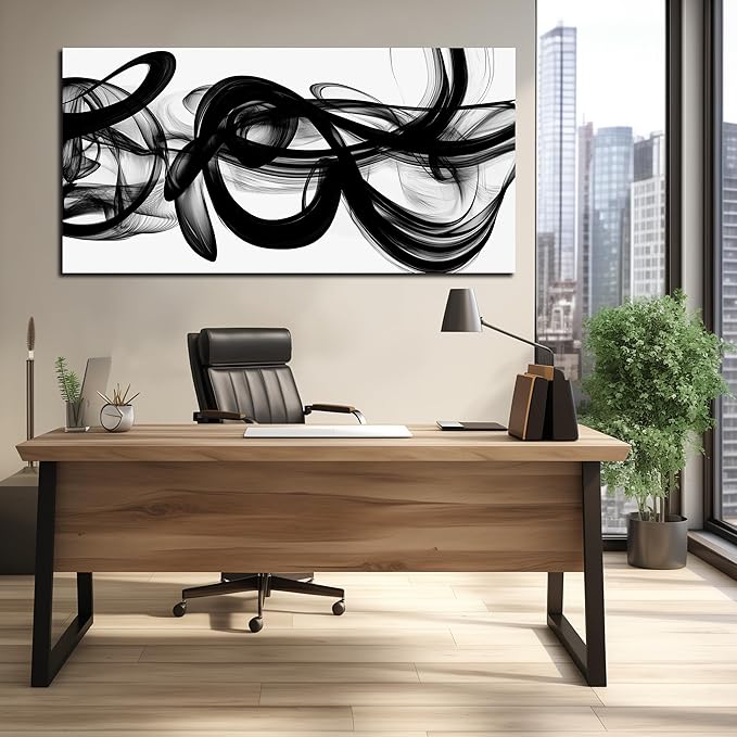 Abstract Canvas Wall Art for Living Room Large Size,Black and White Pictures for Wall.Black Home Office Wall Decor Ready to Hang 29 x 58 Inch