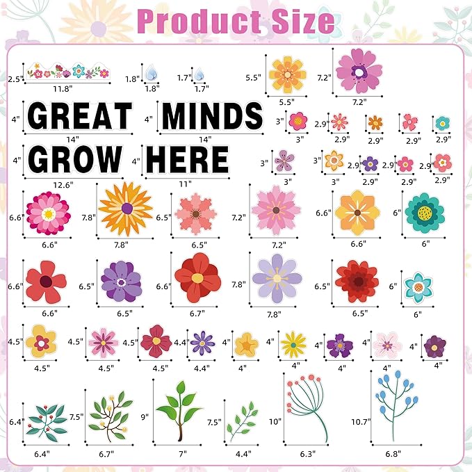 Wildflowers Spring Bulletin Board Set – Floral Great Minds Grow Here Classroom Decor – Sunflower Cutouts with Blackboard Borders for Back to School, Wall & Door Displays
