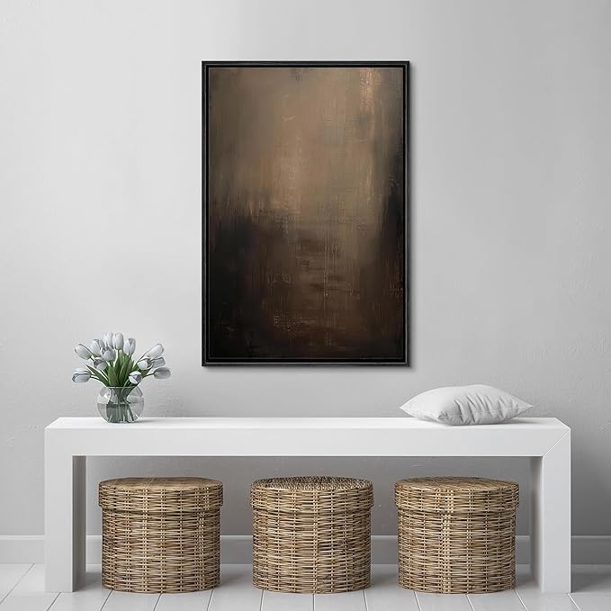 SIGNFORD Framed Canvas Print Wall Art Abstract Textured Dark Shades Illustrations Modern Art Decorative Bohemian Relax/Calm for Living Room, Bedroom, Office - 16"x24" Black
