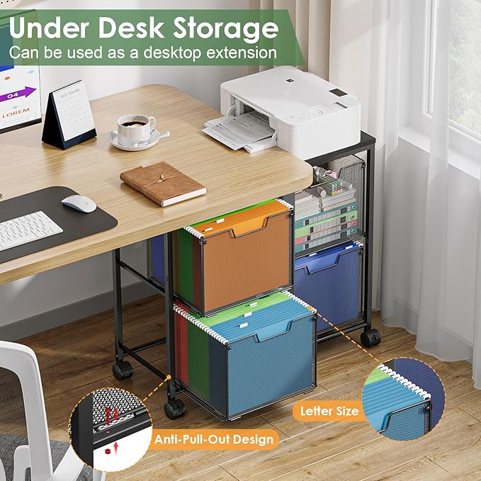 4 Drawer Lateral File Cabinet, Mobile Filing Cabinet, Printer Stand with Wheels Under Desk Storage Office Storage Cabinet Fits Letter Size for Home Office, Black