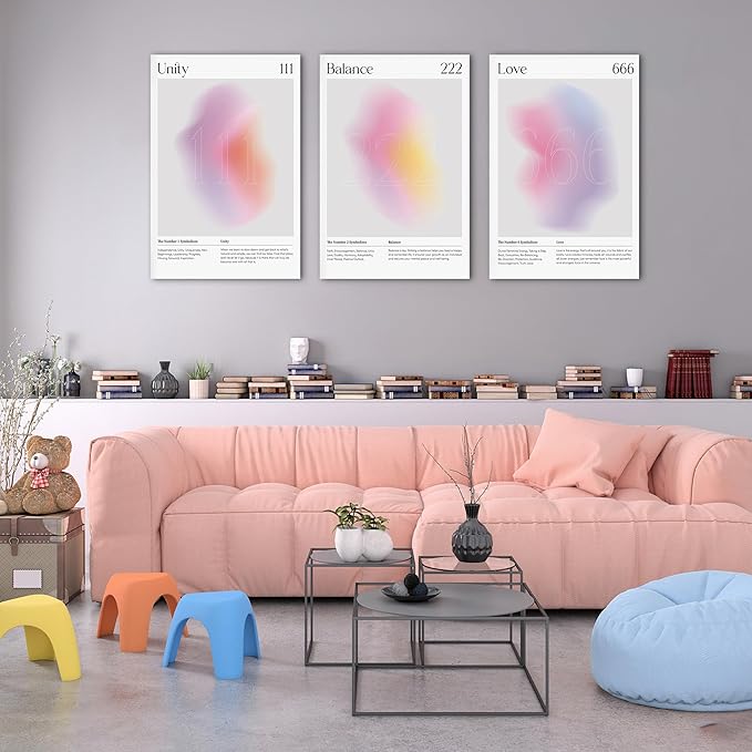 Colorful Gradient Aura Angel Numbers Poster Canvas Print Artwork Room Decor for Bedroom Aesthetic, 3 Piece Framed Inspirational Minimalist Art Paintings Decor for Bedroom Office 20"x30" x 3 Pcs