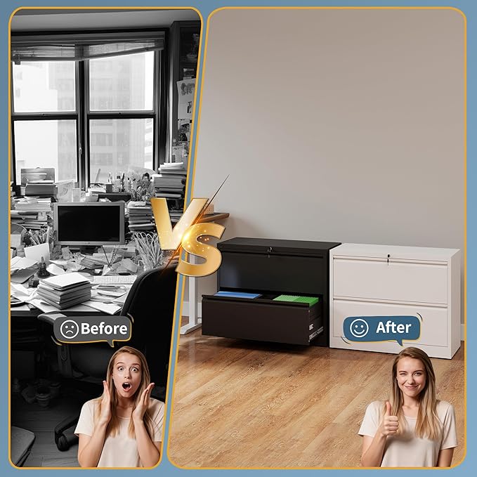 2 Drawer File Cabinet with Lock, Lateral Filing Cabinets,Metal Storage Filing Cabinets for Home Office, Heavy Duty File Cabinet for Letter/Legal/A4/F4 Size Amsseble Required, Black