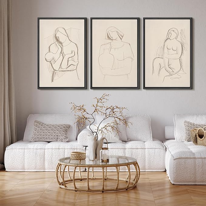 SIGNFORD Framed Wall Art Print Set Minimalist Figurative Line Drawing Modern Abstract Digital Art Modern Art Contemporary for Living Room, Bedroom, Office - 16"x24"x3 BLACK