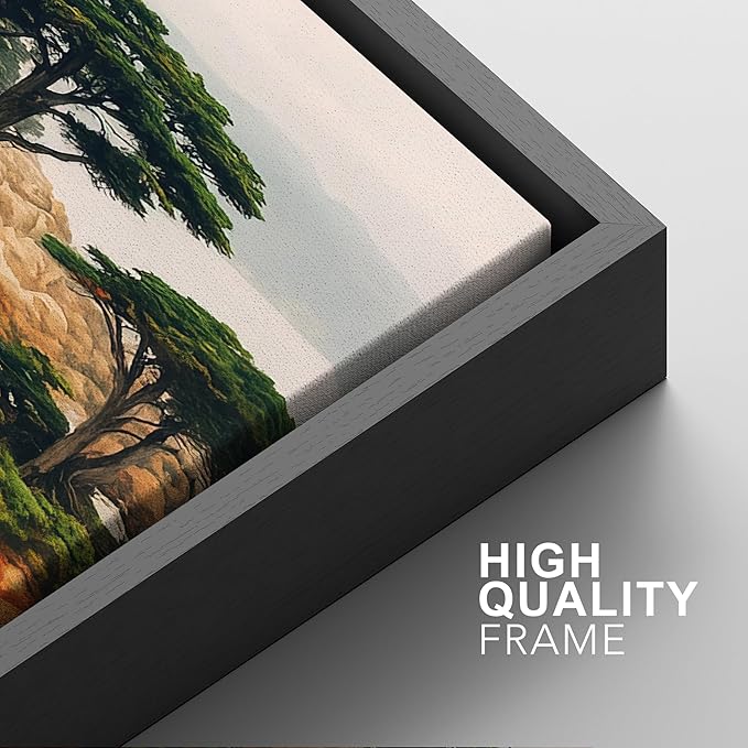 SIGNFORD Framed Wall Art Print Set Coastal Cypress and Rocky Shoreline Scenic Landscape Digital Art Modern Art Contemporary for Living Room, Bedroom, Office - 24"x36"x3 Black