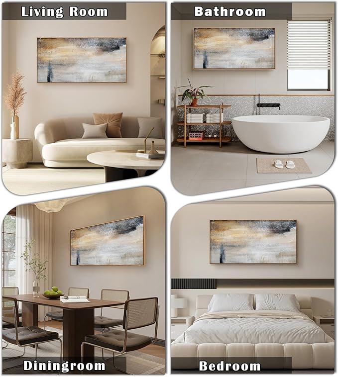 Baisuwallart WKBS0375Wall Art Decor Large Canvas Print Picture Gray and Black Abstract Painting Artwork for Office Wall Decor Home Decoration Natural Wood Framed Ready to Hang Artwork
