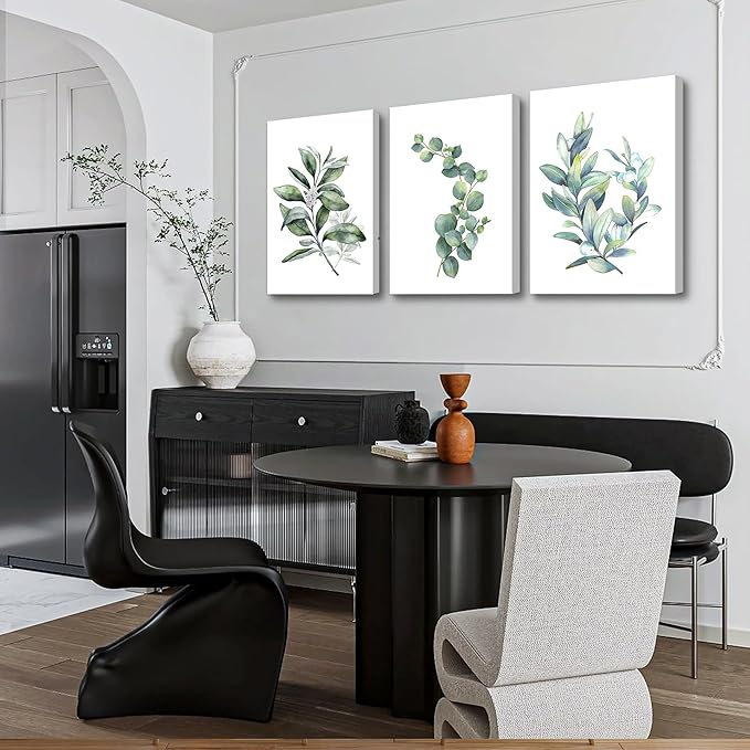Green leaves Plants Canvas Wall Art for Living Room modern Bathroom Wall Decor for Bedroom Kitchen Home Decorations 3 panel Watercolor painting Canvas Prints Posters Artwork office mural Art works