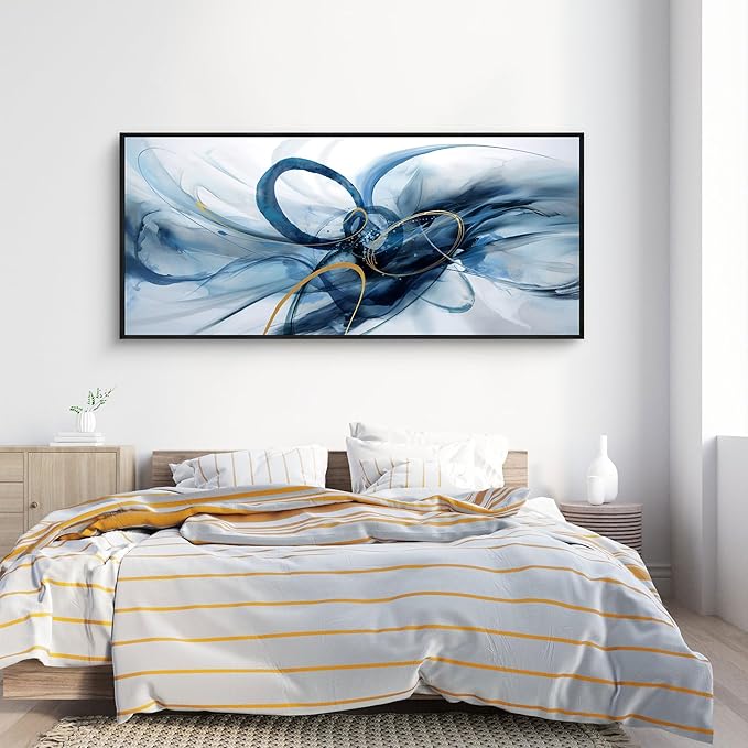 XLSJERST Abstract Wall Art for Living Room - Extra Large 70x31 Inches Canvas Frame Wall Decor Blue Picture Artwork for Bedroom Office Home Decoration