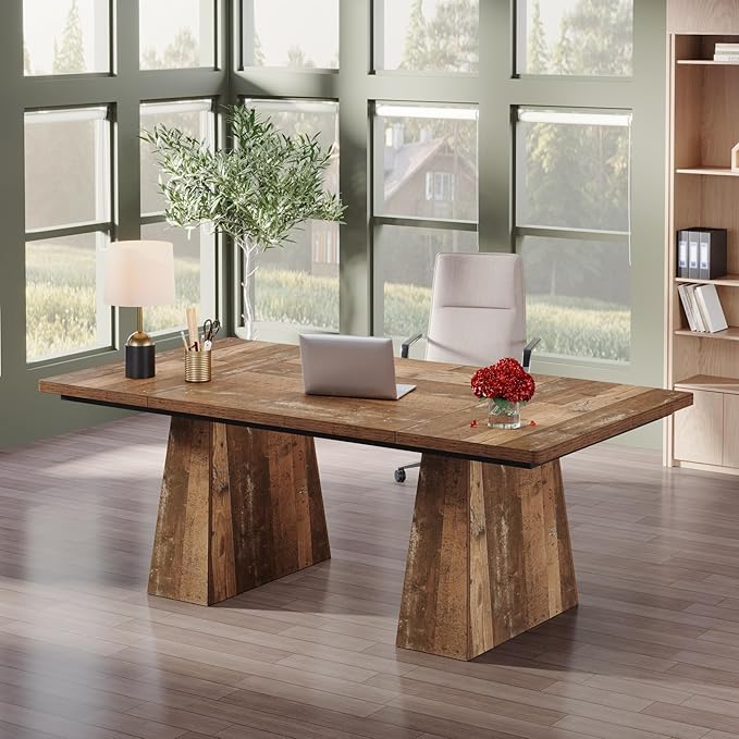 Tribesigns 63-Inch Executive Desk, Modern Office Computer Desk with Sturdy Double Pedestal, Large Study Writing Table Simple Workstations for Home Office, Natural