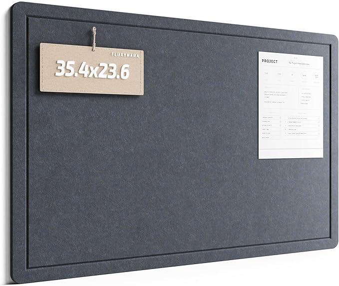 Fluxynara Bulletin Board,35.4" x 23.6" Cork Board Alternative with 12 Safe Removable Adhesive Tabs, Foldable Felt Pin Board for Home Office, Classroom, Bedroom,Entryway for Walls— Navy Blue