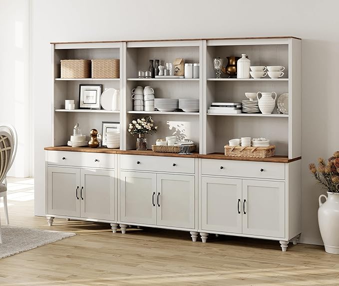 WAMPAT 5 Tier Bookshelf 72" Tall Bookcase with Barn Doors, Large Farmhouse Display Book Shelf with 3 Drawers and Storage Cabinet, 3-in-1 Library Wood Bookshelves for Living Room or Kitchen, White