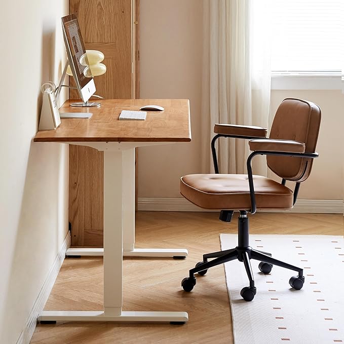 Electric Standing Desk, Height Adjustable Sit Stand Up Solid Wood Home Office Computer Desk, for Study Gaming Writing Study Bedroom Rising Desks 47.24" W