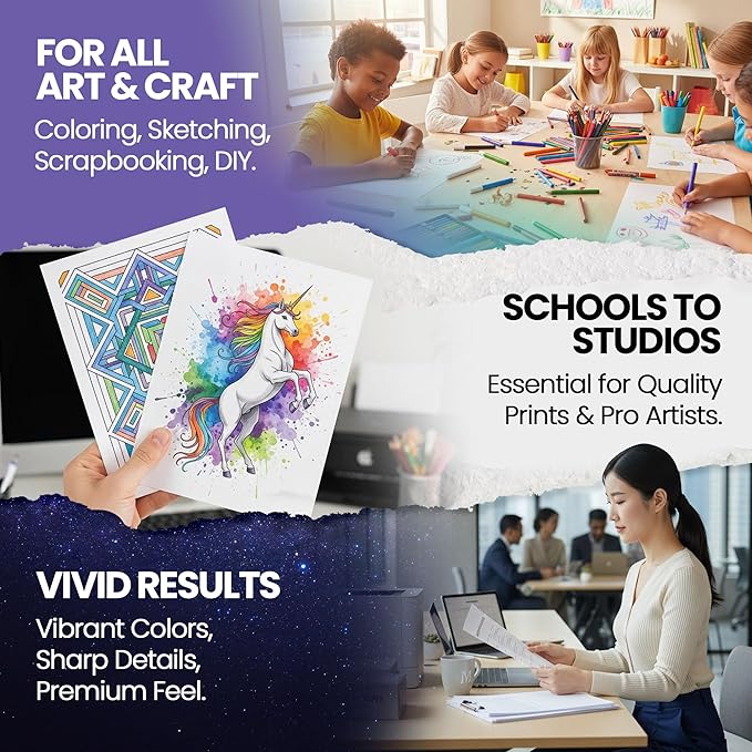 HASHI Printable Coloring and Drawing Paper - 120 GSM (32lb) Heavyweight, 100 Sheets Letter Size 8.5 x 11, No-Bleed Artist Paper for Markers, Watercolor, and AI Coloring, Inkjet and Laser Compatible