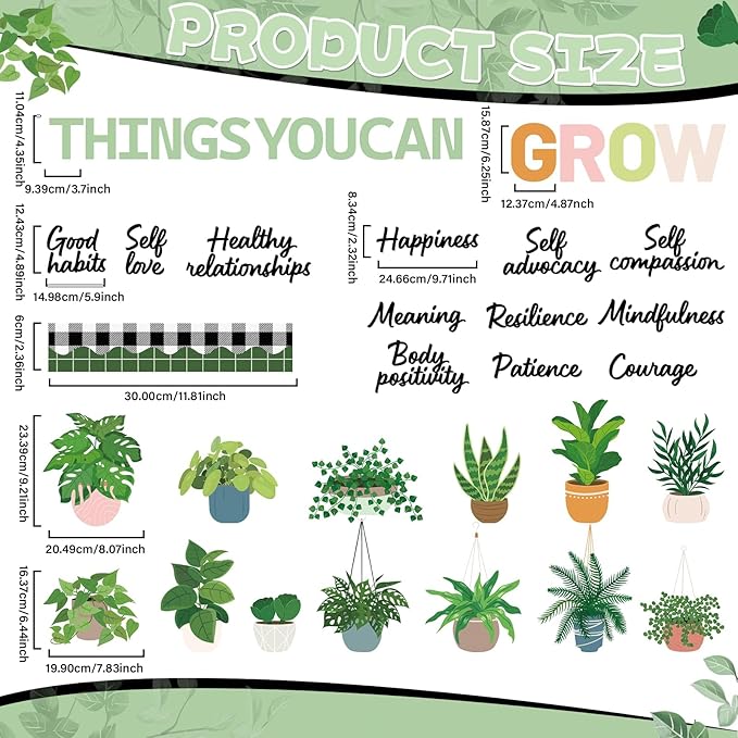 Spring Plant Bulletin Board Decorations Greenery Classroom Decor Motivational Bulletin Board Set Things You Can Grow Positive Potted Cutouts for Back to School Library Wall Door Decor Teacher Supplies