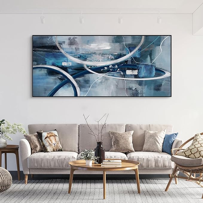 XLSJERST Abstract Wall Art for Lving Room - Extra Large 70x31 Inches Black and Gray Picture Black Framed Artwork for Bedroom Office Home Decor