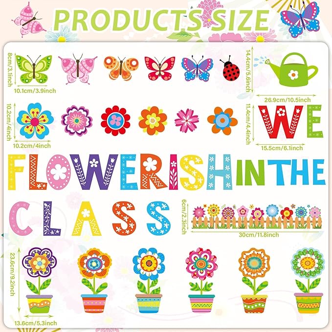 gisgfim Spring Classroom Flower Bulletin Board Decorations Set Spring Floral Cutouts We Flower-ish in The Class Welcome Bulletin Board Boders Decor for School Classroom Chalkboard Wall