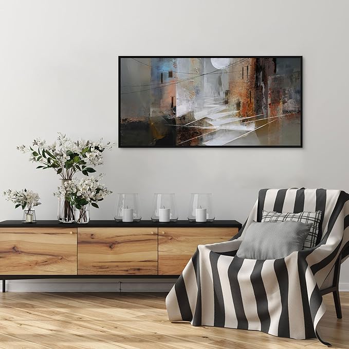 yiijeah Abstract Wall Art for Liiving Room Large Framed Artwork for Walls Mud-brown Canvas Decor Prints Pictures Bedroom Office Home Decor 40x20 Inches