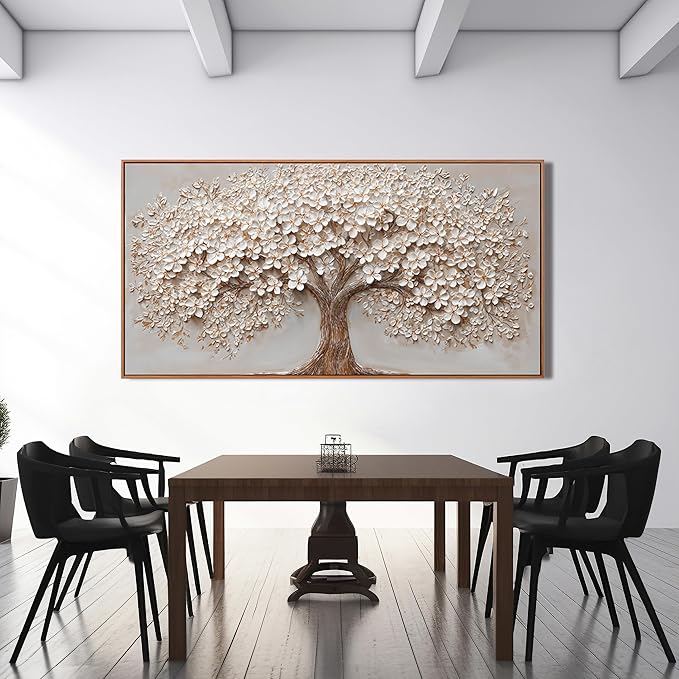 Canvas Wall Art Decor Oversized Wall Art Pictures for Living Room Tree of Life Wall Art Decor Canvas Art Wall Decor Modern Large White Wall Art Prints Framed Artwork for Walls Bedroom Office Decor 29" X 58"