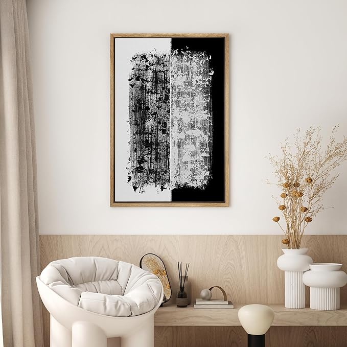 SIGNWIN Framed Canvas Print Wall Art Black and White Abstract Illustrations Modern Art Minimal Multicolor for Living Room, Bedroom, Office - 16"x24" Natural
