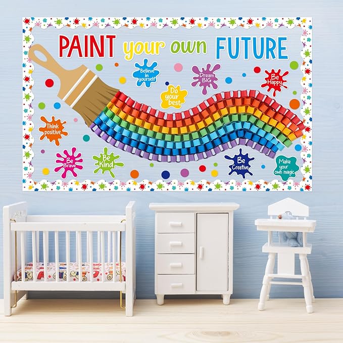 Paint Your Own Future Bulletin Board Set Art Painting Bulletin Board Decorations DIY 3D Colorful Rainbow Classroom Decoration Inspirational Quotes Cutouts for Back to School Chalkboard Wall Decor