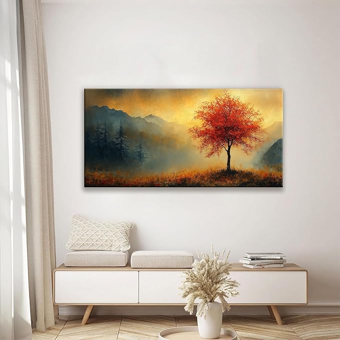 Suconvng Modern Wall Art For Living Room Painting Modern Gold Landscape Canvas Art Wall Decor Tree Aesthetic Wall Decor Prints Artwork Picture For Bedroom Kitchen Office Decoration 24" X 48"