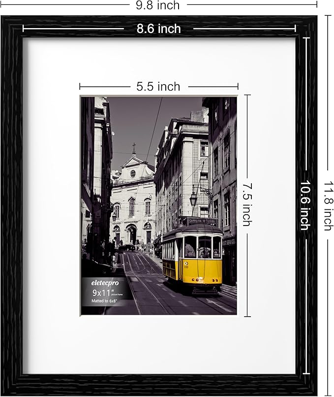 eletecpro 9x11 Picture Frames Set of 10, Picture Frame Collage Wall Decor Display 6x8 Photo with Mat or 9x11 without Mat, Home Decor Gallery Wall Frame for Wall Mounting, Black