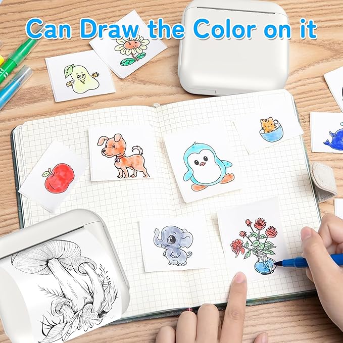 Print Pods Mini Sticker Printer Machine, Portable Bluetooth Thermal Printer with 13 Rolls Paper, Sticker Maker for Kids, Impresora Portátil for Notes, Journal, DIY, Gift, Home, School, Office