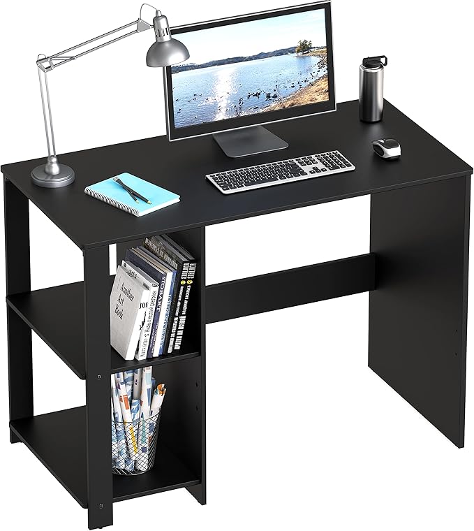 SHW 38-Inch Home Office Computer Desk with Shelves, Black