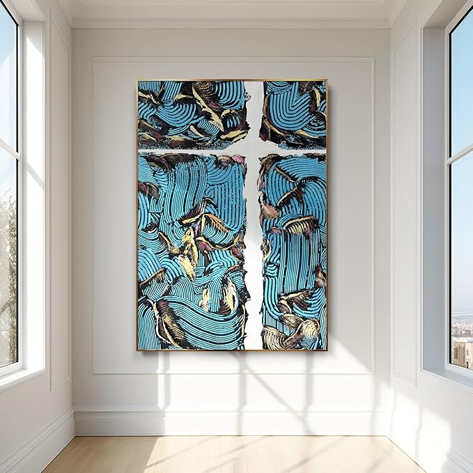 BrightA Blue Lines Large Abstract Canvas Wall Art Extra Large Abstract Wall Art Unique Wall Decor for Living Room Dining Room Hallway Wall Decor 35.4"x51.2"