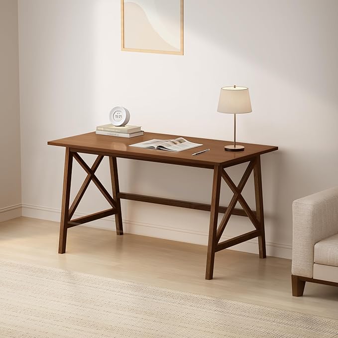 Modern Solid Wood Desk - 48" Simple Computer Table for Home Office Study Writing Workstation in Walnut, 48" W x 24" D